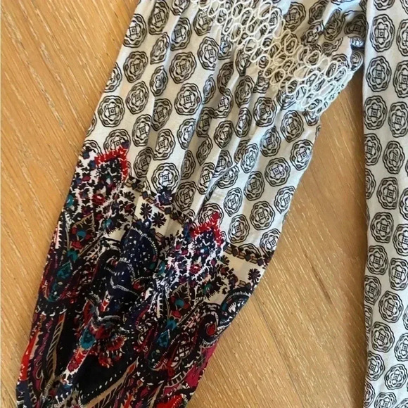 Umgee Print Cotton Tunic Dress Embroidered 3/4 Sleeves Sz S Whimisgoth Flowy - Picture 2 of 6